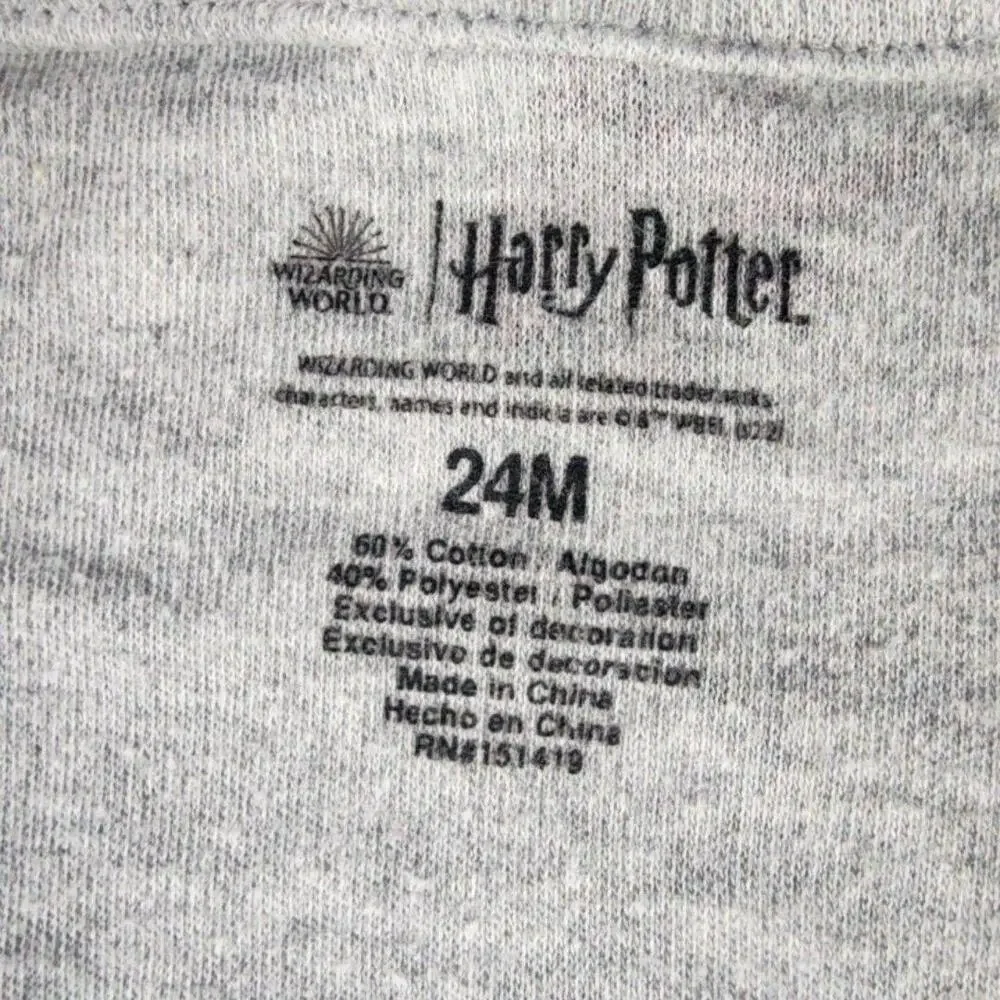 Harry Potter Coverall Boys Toddler 24M Gray Hooded Sleeveless Hogwarts One Piece